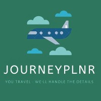 JourneyPlnr logo with an airplane flying through scattered clouds