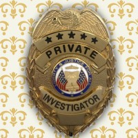 Private investigator's badge on a fleur-de-lis background