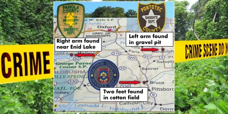 Map showing locations where other body parts were found