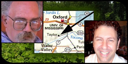 Photos of Roy Strong and JC Strong, a map showing Taylor, MS, and kudzu in the background