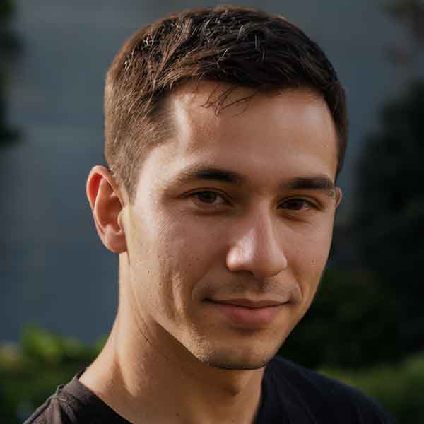 Young man with short dark hair