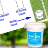 Pool chemical bucket with a diagram excerpt showing the bucket discovery location in the background