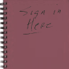 Photo of spiral-bound notebook with "Sign in here" written on the cover