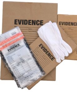 paper and plastic evidence bags. With white cotton gloves