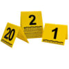 yellow plastic markers with black numbers